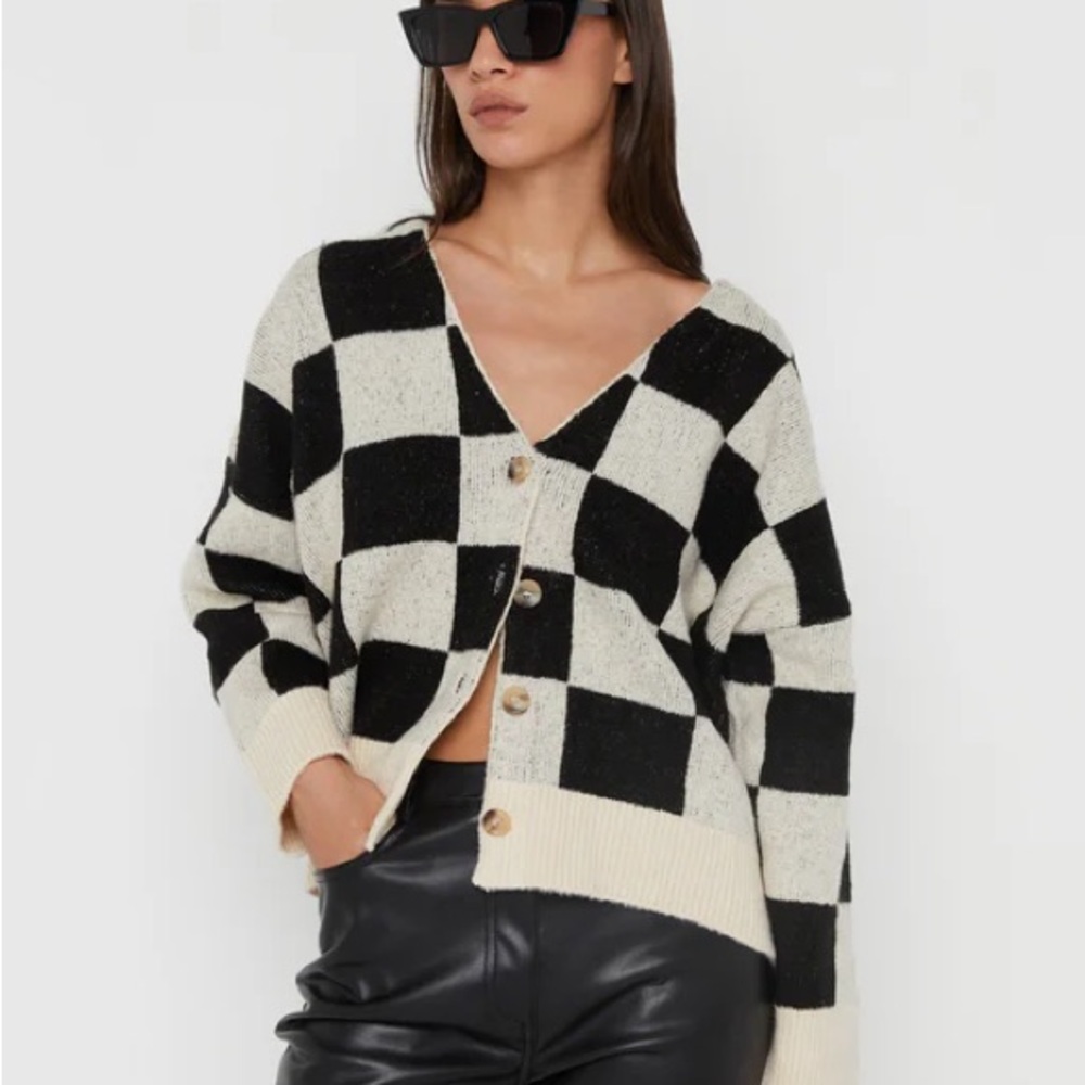 Oak + Fort Checkered Oversized Front Button Cardigan Sweater